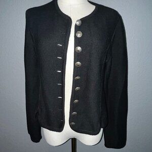 VINTAGE EUROPEAN Black Cardigan Sweater with Silver Decorative Buttons No Label